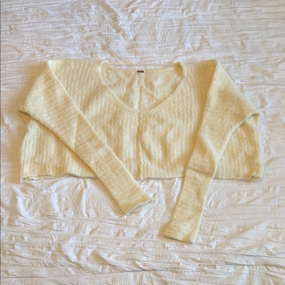 Free People Cream Cropped Sweater